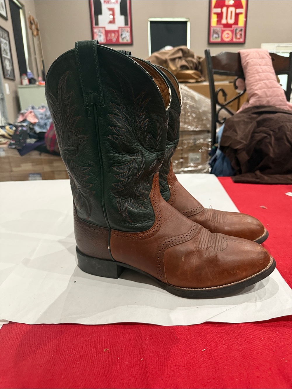 Ariat Brown Foot with Green Shaft Western Cowboy Boots